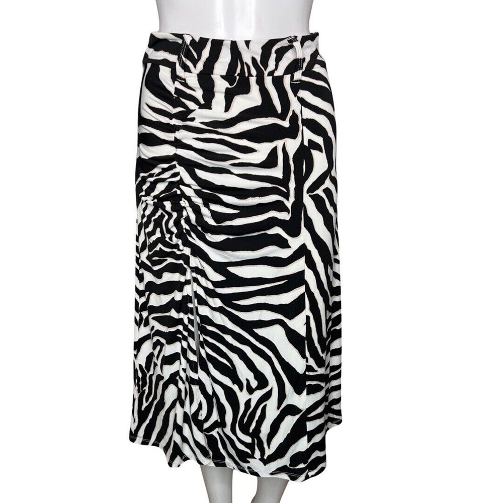 White House Black Market Skirt Womens XS‎ Black White Zebra Midi Edgy Rocker